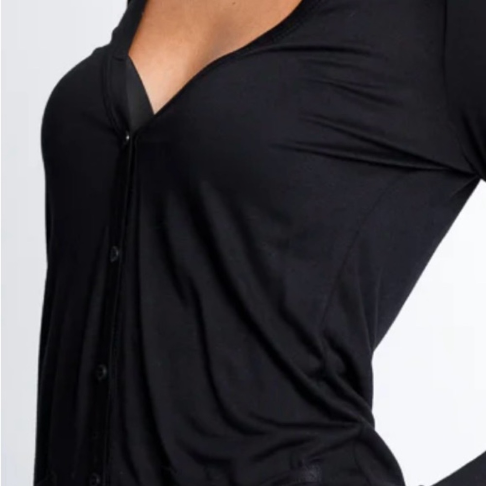 Black V-Neck Button-Up Blouse - Picture 2 of 3